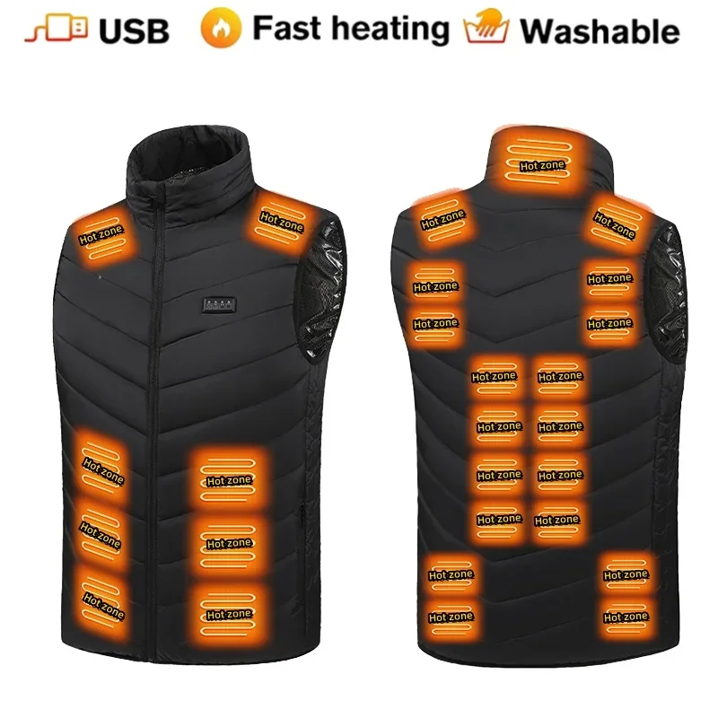 21 Zone Heating Vest Jacket Men USB Smart Switch Electric Heating Sleeveless Jacket Winter Warm Clothes Women Thick Padded Vest