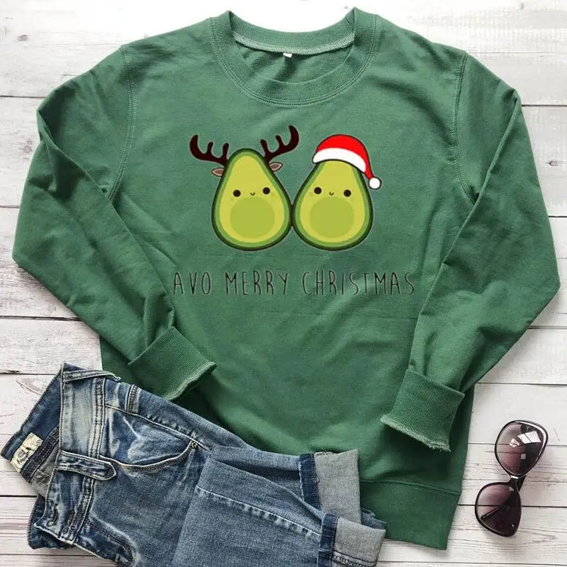 Vegan Sweater Avocado Merry Christmas Sweatshirt Unisex 100% cotton Korean style loose lovers letter long-sleeved Drop shipping