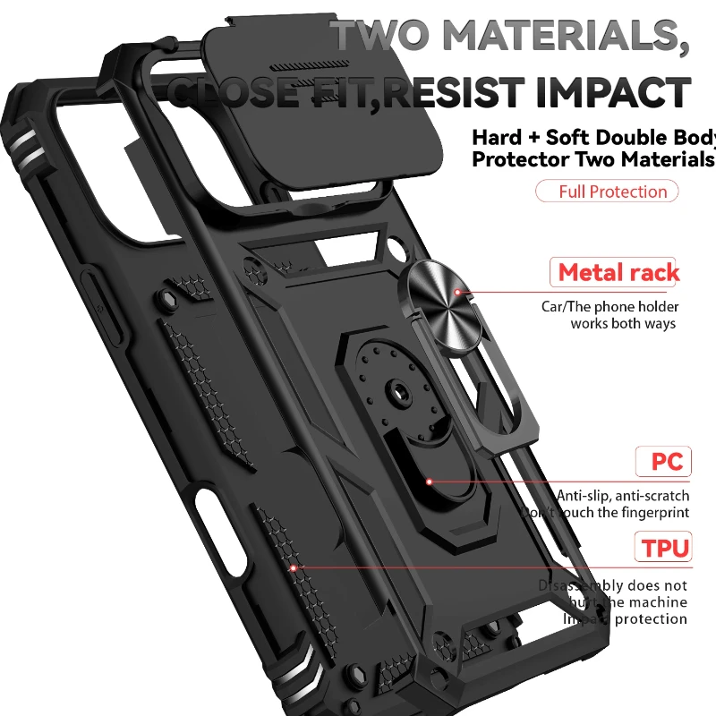 Shockproof Armor Phone Case with Slide Camera Protection and Enhanced Durability