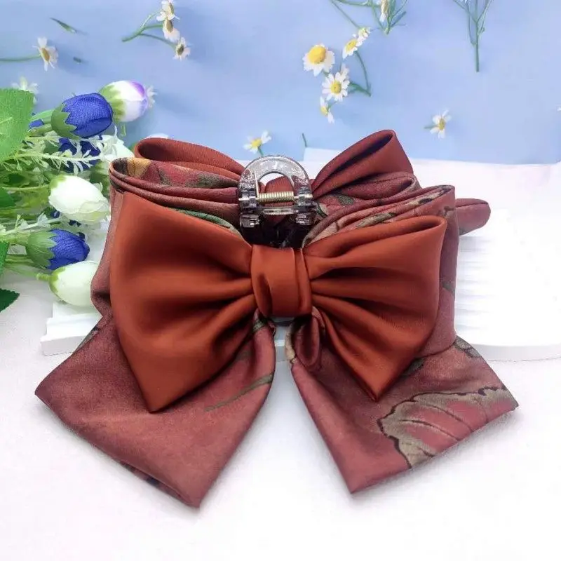 Satin Vintage Bow Shark Clip Double Large Grip Female Original Design Pinzas Para El Cabello Hair Accessories for Women FENGCHE strong magnetic pickup tool 55cm sink drains anti slip design car keys comfortable grip for locate falling objects