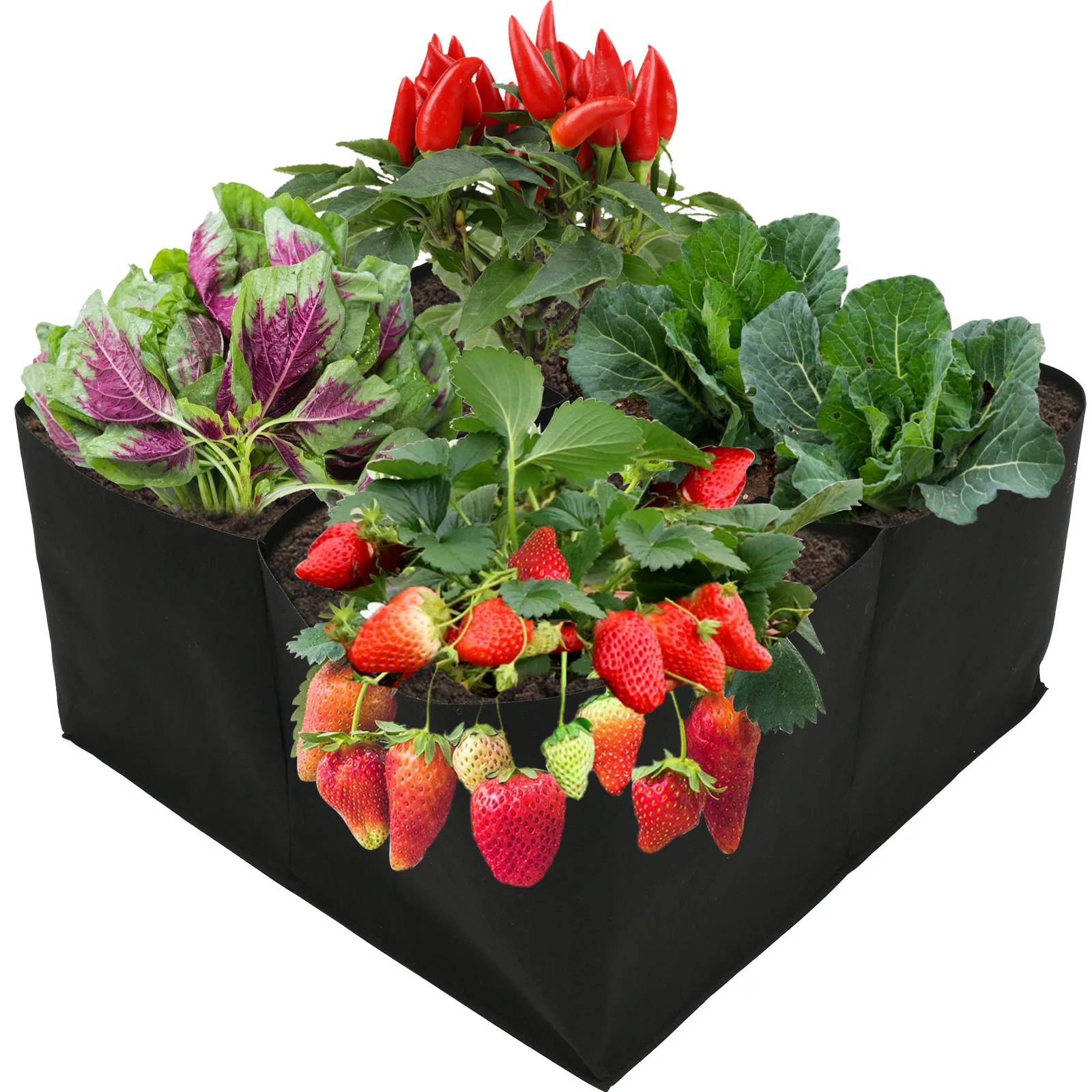 Square Fabric Raised Garden Bed with 4/8 Grids – Felt Grow Bag for Flowers and Vegetables