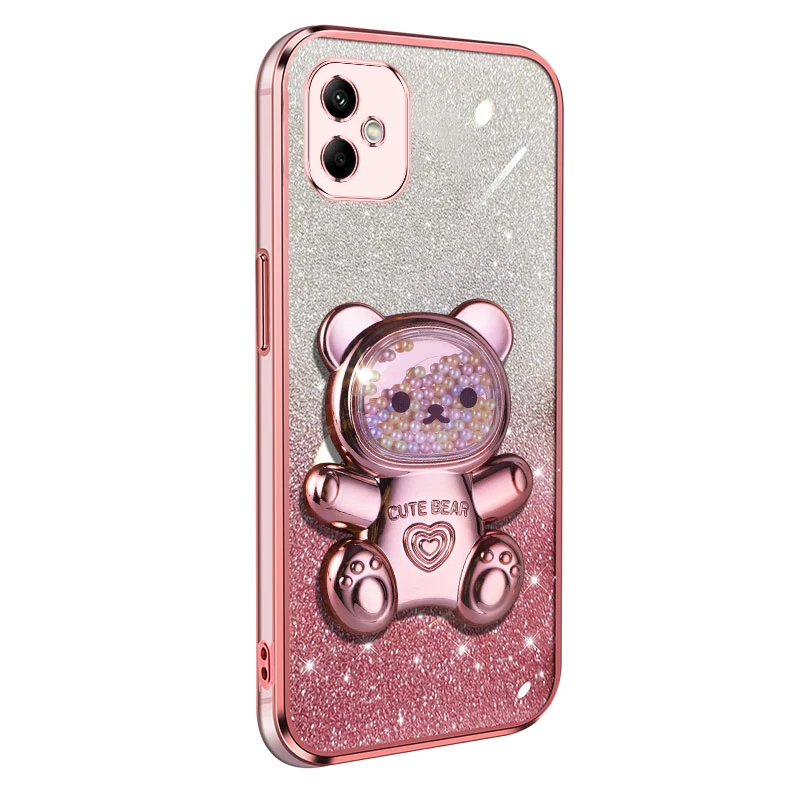 

A 05 04 03 02 Luxury Plating Glitter Quicksand Bear Cartoon Phone Holder Case: For Samsung Galaxy A05s A04 A03 A02s A05 S Cover