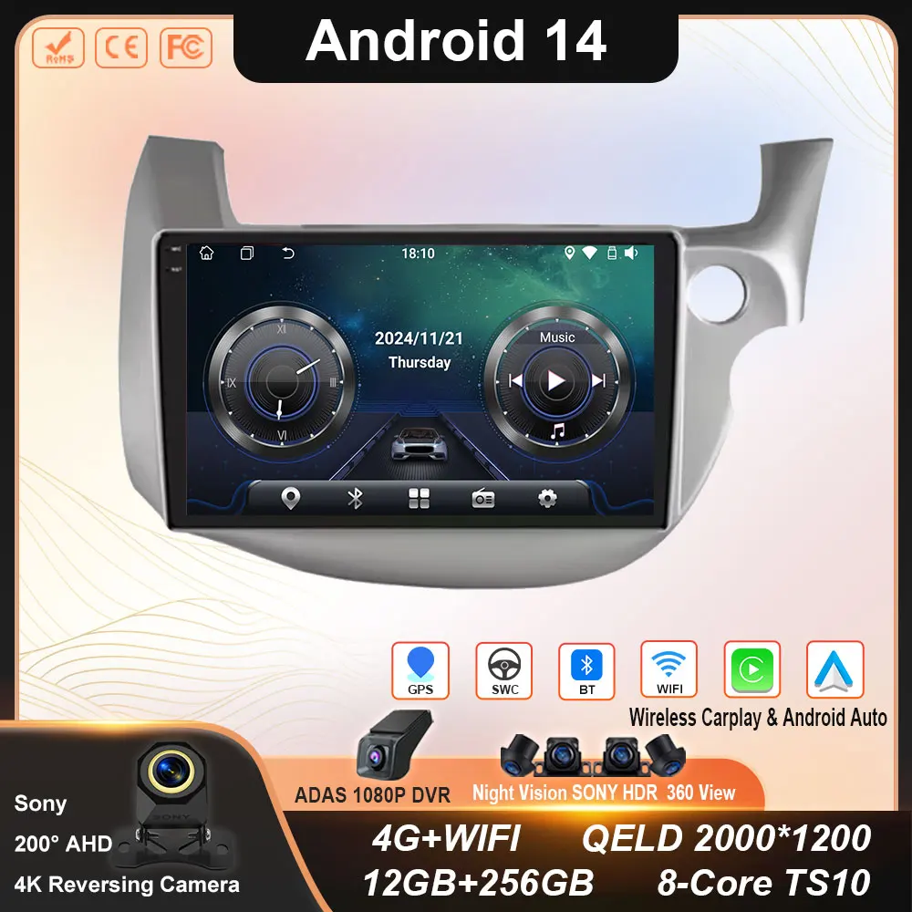 Android Car Radio For Honda Jazz 2 GG 2008 - 2014 Fit 2 GE GP GE 2007 - 2014 RHD Video Multimedia Player Navigation Stereo GPS