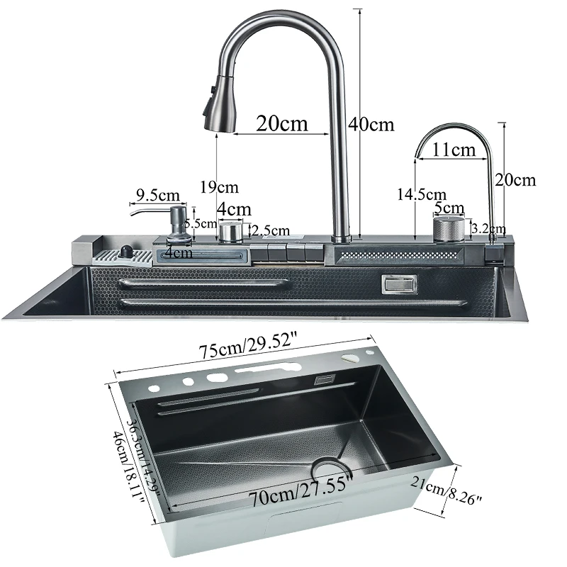 Waterfall Kitchen Sink 304 Stainless Steel With Digital Display Faucet Purified Water Mixer Crane And Wash Cup Tap Kitchen Parts 2