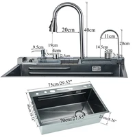 Waterfall Kitchen Sink 304 Stainless Steel With Digital Display Faucet Purified Water Mixer Crane And Wash Cup Tap Kitchen Parts 2
