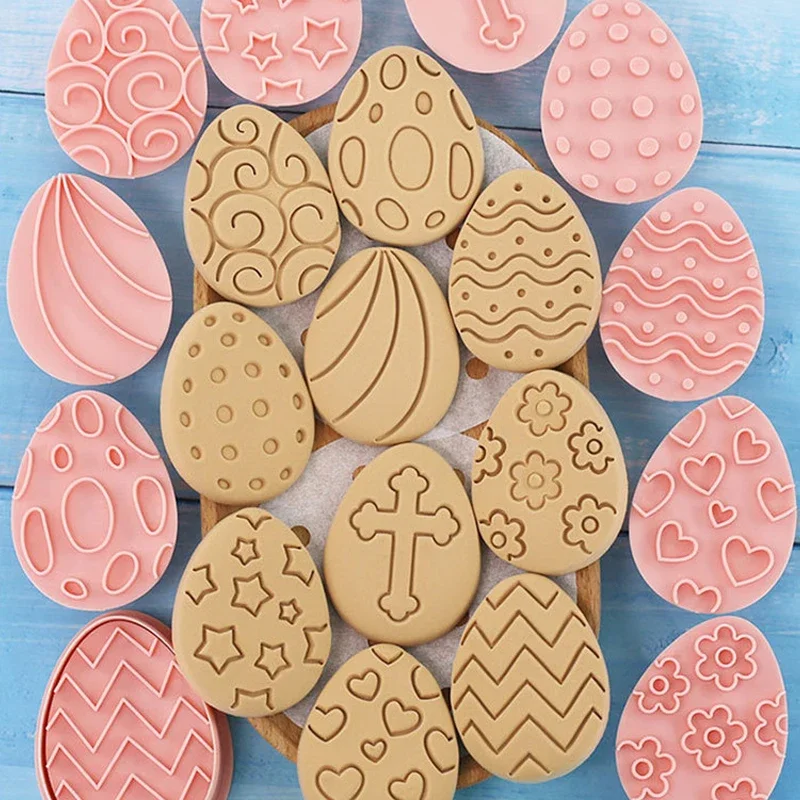 Easter Cookie Cutter Jar Sauce Chocolate Stamp Mold Happy Easter Egg Fondant Embosser Mold Party Decoration Baking Supplies 10Pc