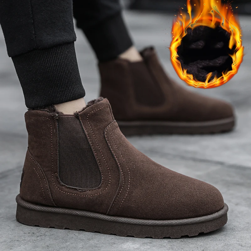 

Зимние мужские ботинки, теплые меховые ботинки, нескользящая повседневная меховая мягкая обувь, мужские пушистые плюшевые удобные уличные однотонные ботинки 39-44