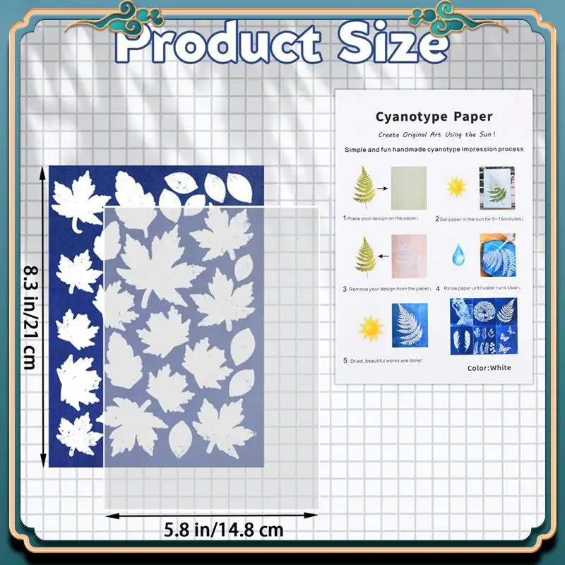 (신규)-1세트 시아노타입 용지(2장 아크릴 패널 포함) Sun Print Paper Kit, 활성 인쇄 아트지 시아노타입 용지