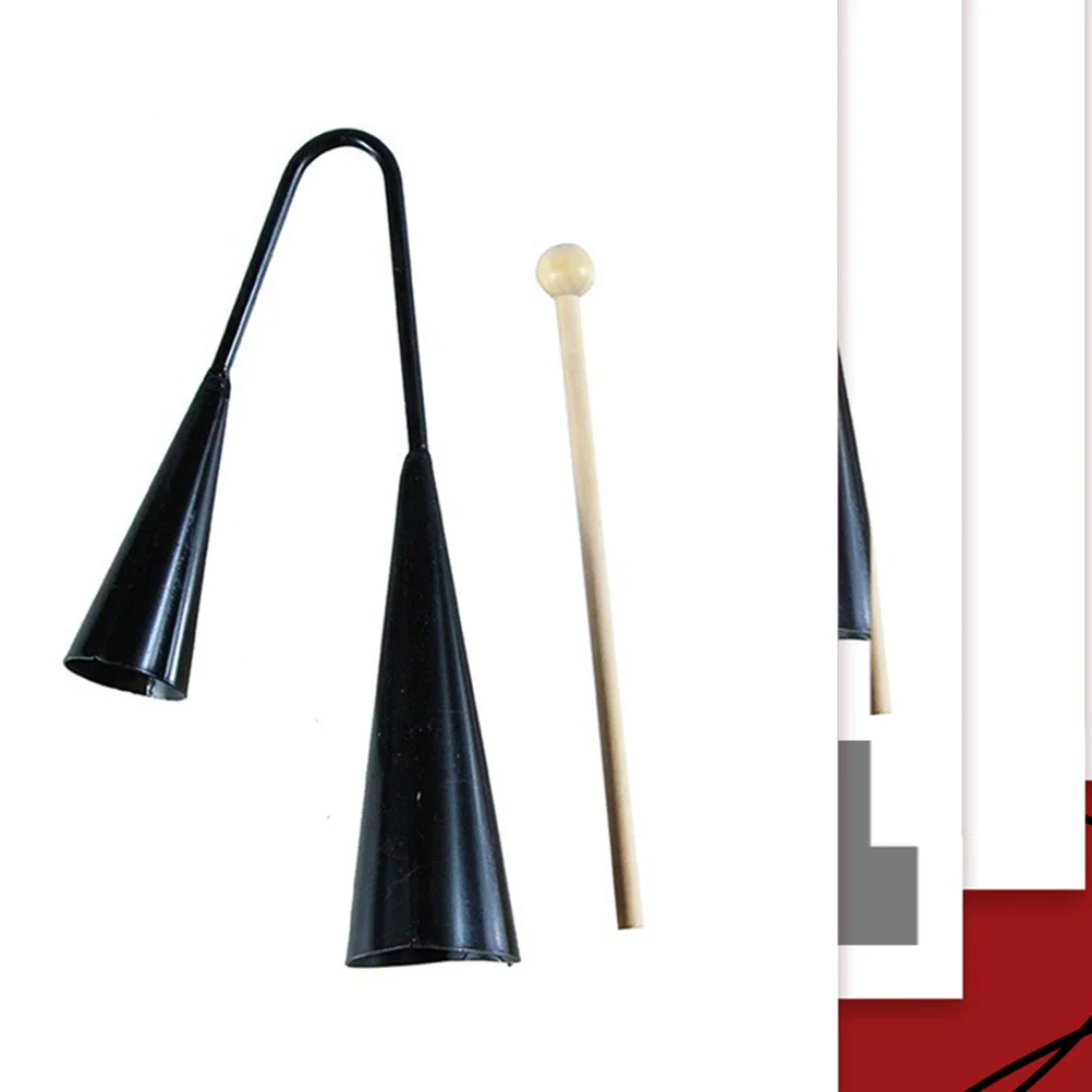 Kids Early Education Agogo Bell Toy Traditional Small Musical Two Tone Children Instrument with Wooden Stick Samba