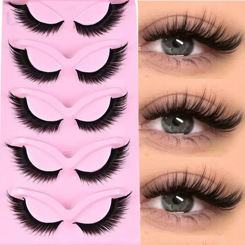5 Paar Fuchswimpern, natürlich aussehende Katzenaugenwimpern, 3D-längige Wimpern, 16 mm Wimpern