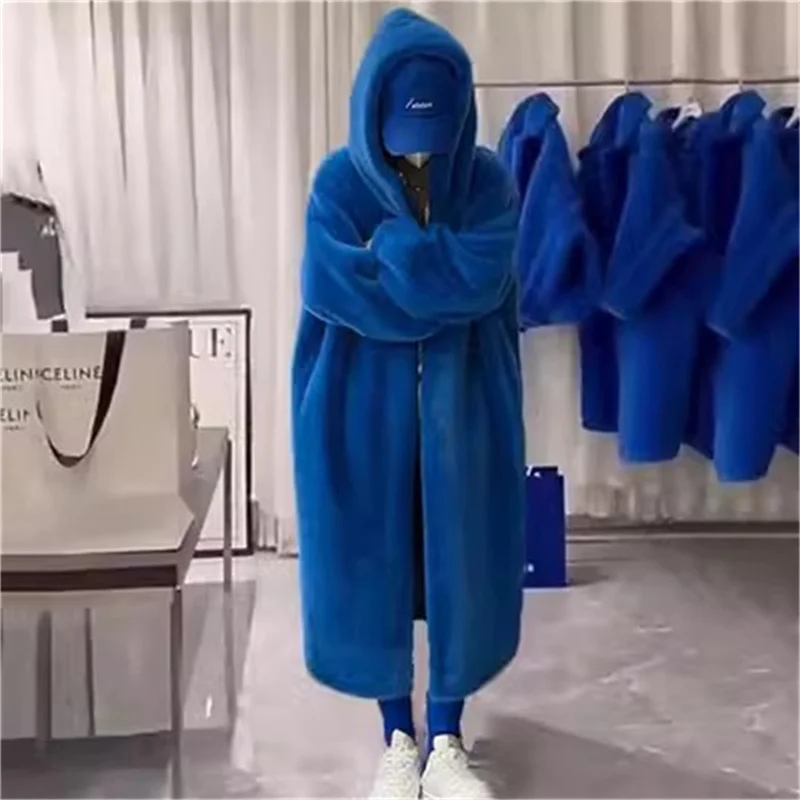 

2024 New Long-sleeved Fur Coat Women's Winter Long-sleeved Thick Warm Hooded Loose Imitation Mink Add Mao Mao Coats Ladies