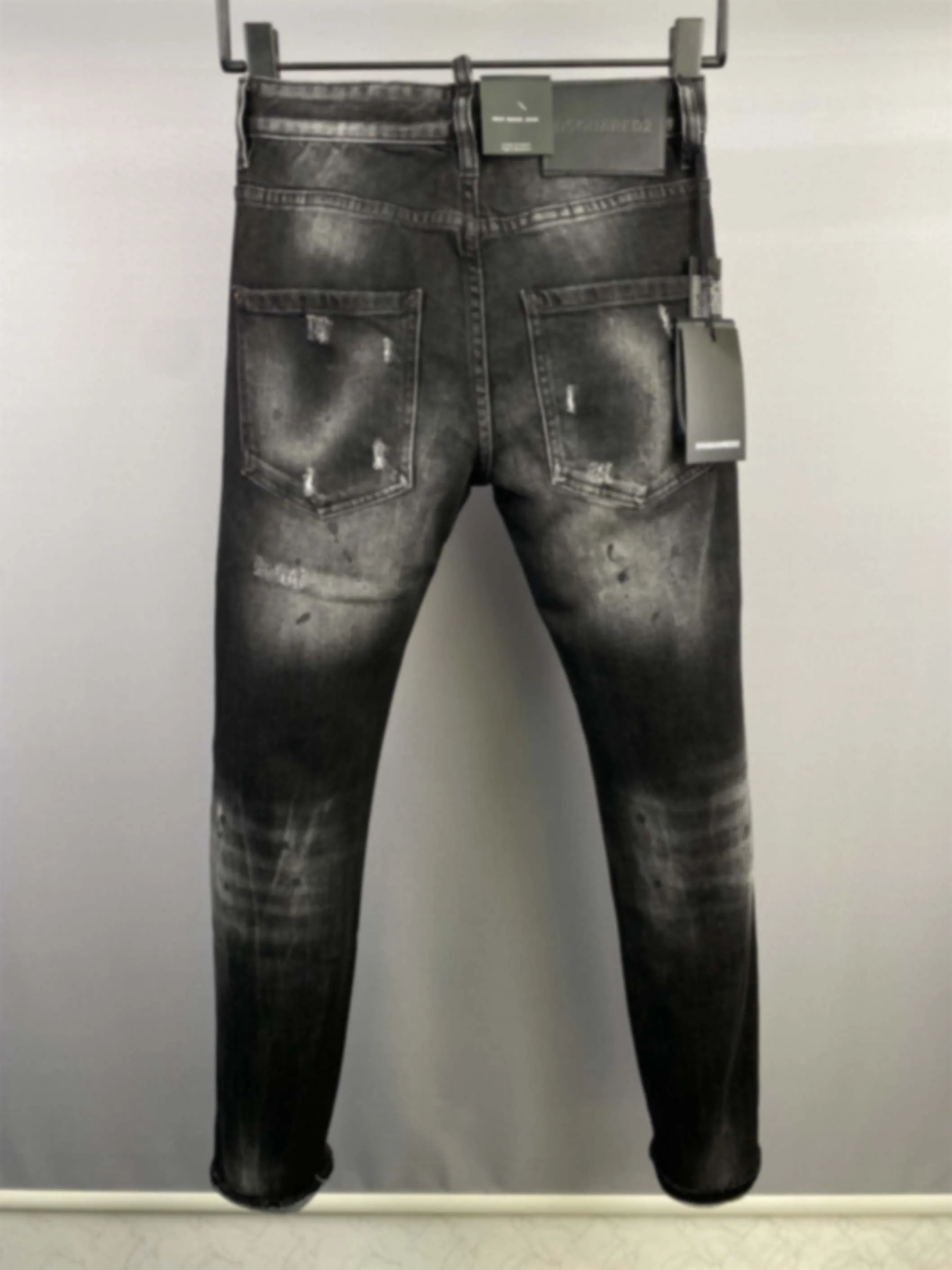 2024 New D2 Jeans Fashion Men's Washed, Worn, Micro Elastic Paint, Speckled Ink Fashion Brand Slim Fit Feet Pants Men
