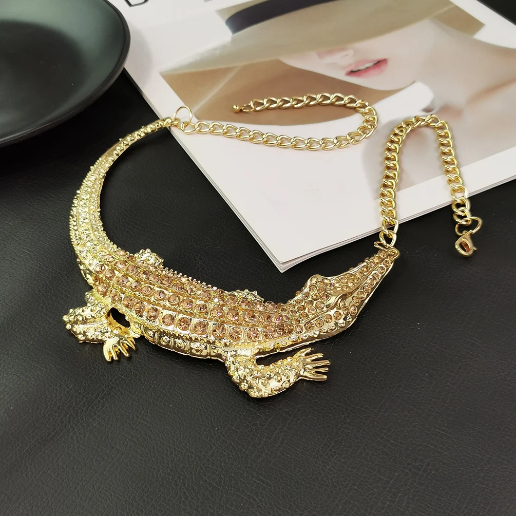 Large Crocodile Pendant Necklaces For Women Statement Choker