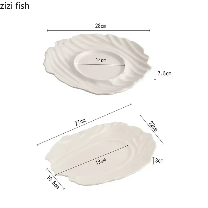 Creative Irregular Texture Dinner Ceramic Plate Restaurant Dessert Specialty Plate Sushi Snack Plates Pure Tableware White