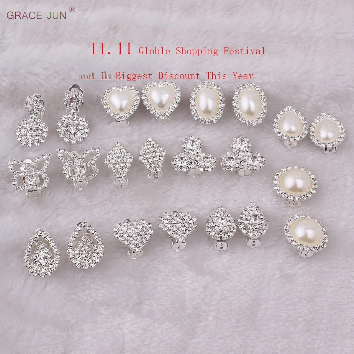 Ear Clip Earrings Rhinestone Pearl Round Waterdrop Heart Geometric Clip on for Women