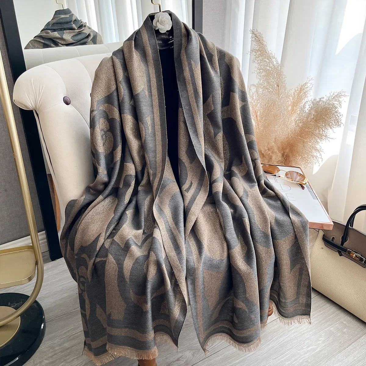 New Ladies Muslim Hijab Golden Thread long Scarf Spring and Autumn Sun Protection Scarf Camellia Shawl Foulard Wrap Headscarf