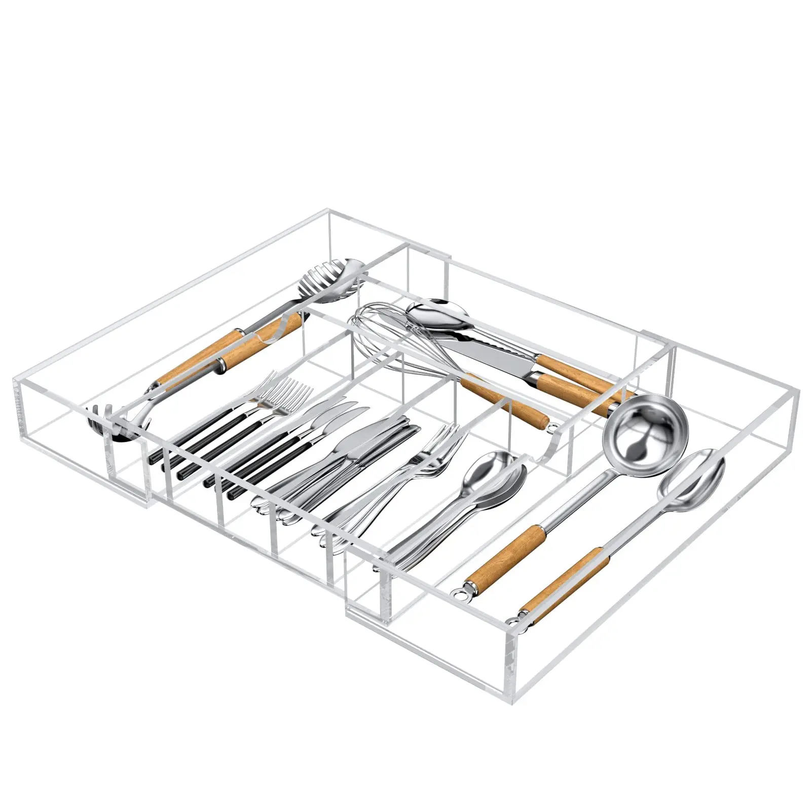 Clear Acrylic Expandable Kitchen Drawer Organizer for Flatware & Utensils,Storage Tray for