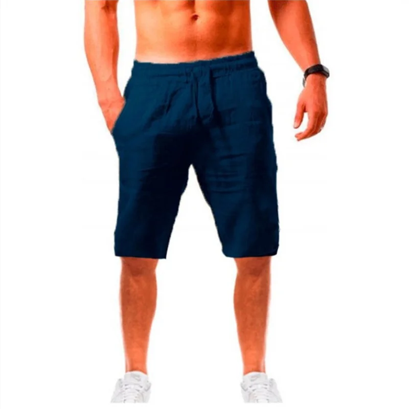 2026 Sommer Herren-Shorts aus Baumwolle und Leinen, Lässige Bermuda-Shorts für Männer, Klassische Atmungsaktive Kurze Hosen, Einfarbige Strandshorts für Herren – Detail 15