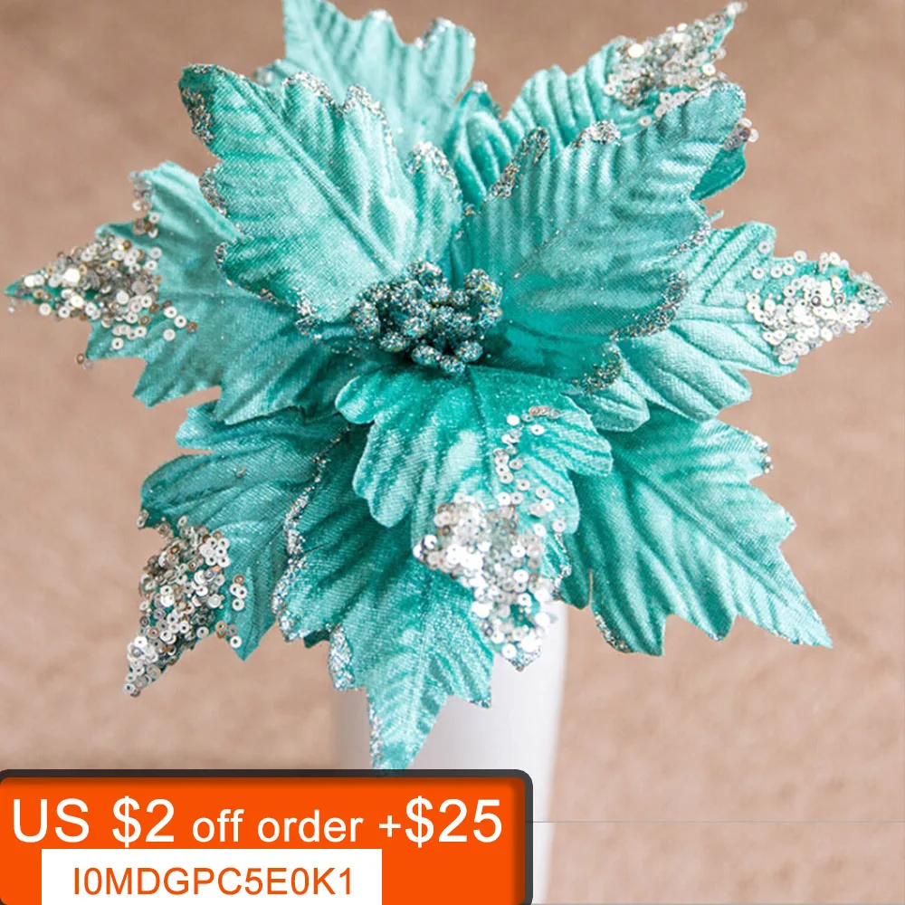 25cmArtificialFlowersDIYFakeFlowersChristmasGlitterHomeGarden