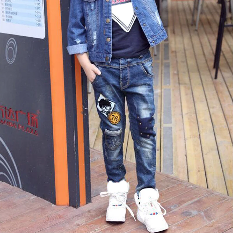 Kids Pants Boys Jeans IENENS Fashion Boys Jeans Spring Autumn Long Pants Young Boy Straight Denim Trousers Elastic Waist Pants Cowboy Plus Size