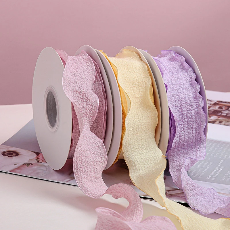 Candy Color Wavy Edge Yarn Ribbon for Gift Wrapping & DIY Crafts - 10 Yards