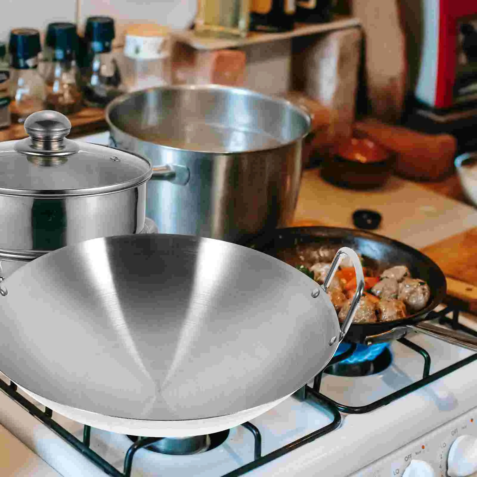 

Stainless Steel Wok Round Bottom Wok Large Fry Pan Large Capacity Saute Pan
