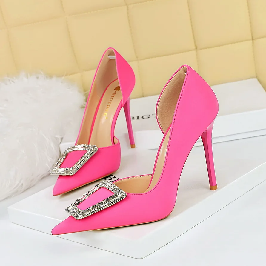 

BIGTREE Shoes Metal Rhinestone Women Pumps Silks Satins High Heels Sexy Party Shoes Luxury Banquet Shoes Women Heels 10 Colour