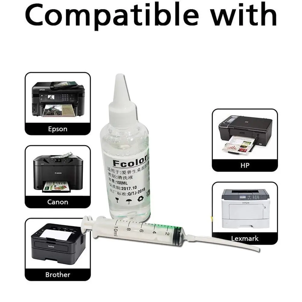 

100ML PrintHead Printer Head Cleaning Solution Cleaning Liquid For Epson Inkjet Printers With Syringe And All Tools