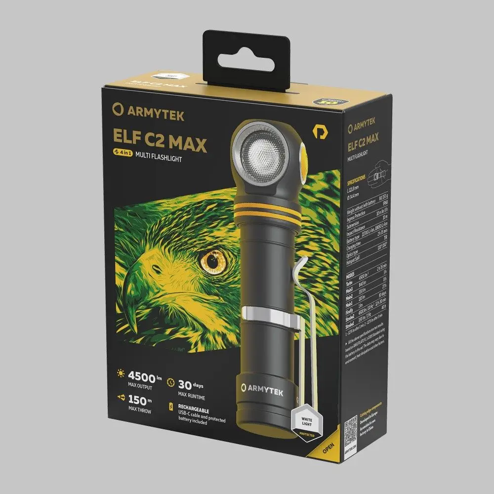 Armytek Elf C2 Max 직각 손전등 4500 루멘 충전식 라이트 헤드 손전등