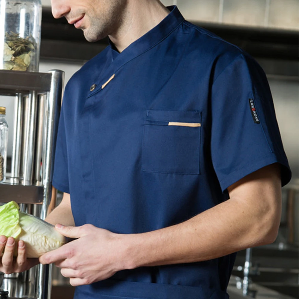 Unisex kuchař uniforma kuchyň hotel kavárna kuchařka práce oblečení krátce rukáv košile dvouřadý kuchař bunda topy pro muž ženy