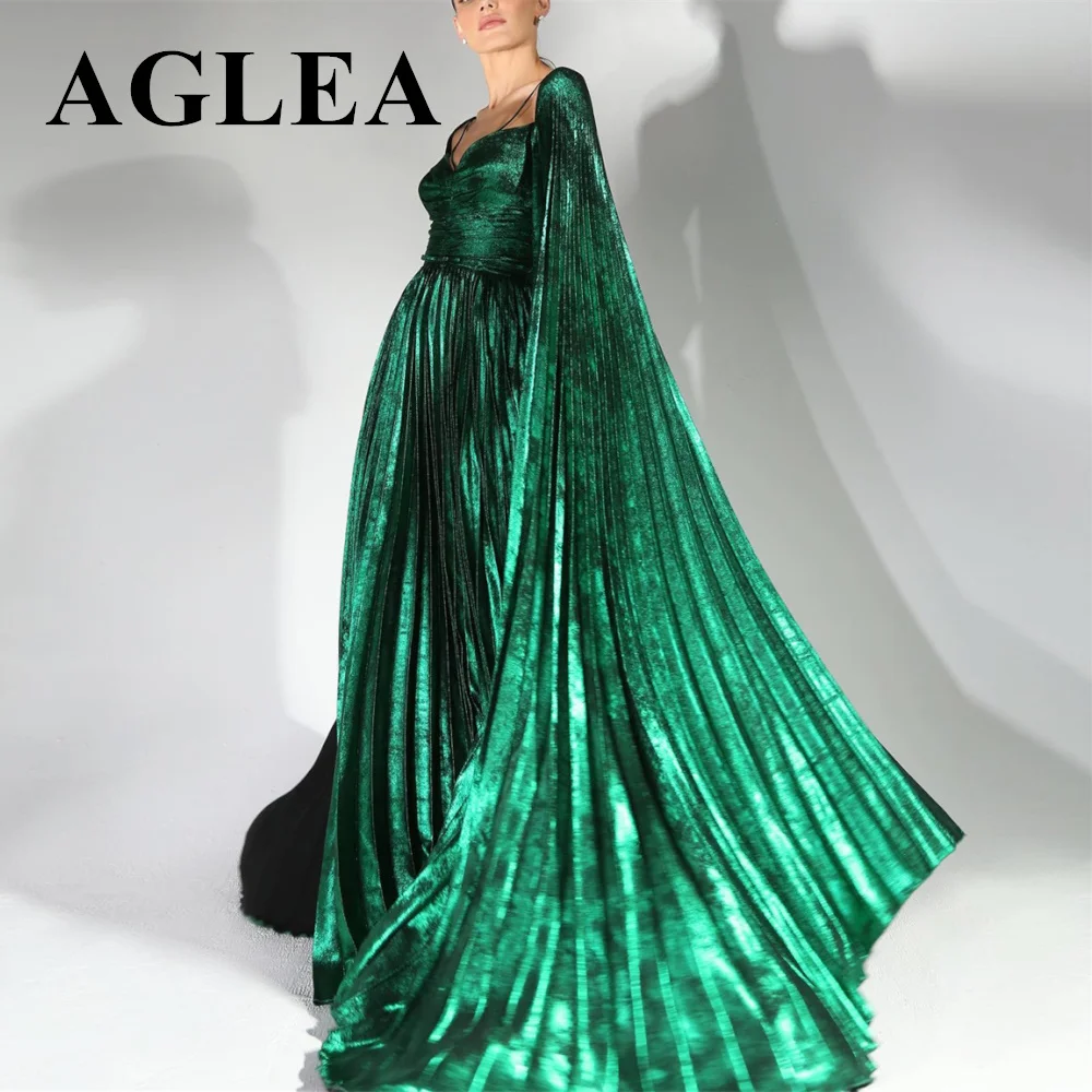 

Женское атласное вечернее платье AGLEA, Элегантное Длинное Платье изумрудно-зеленого цвета, ТРАПЕЦИЕВИДНОЕ платье с рукавами-крылышками, для выпускного вечера, 2024