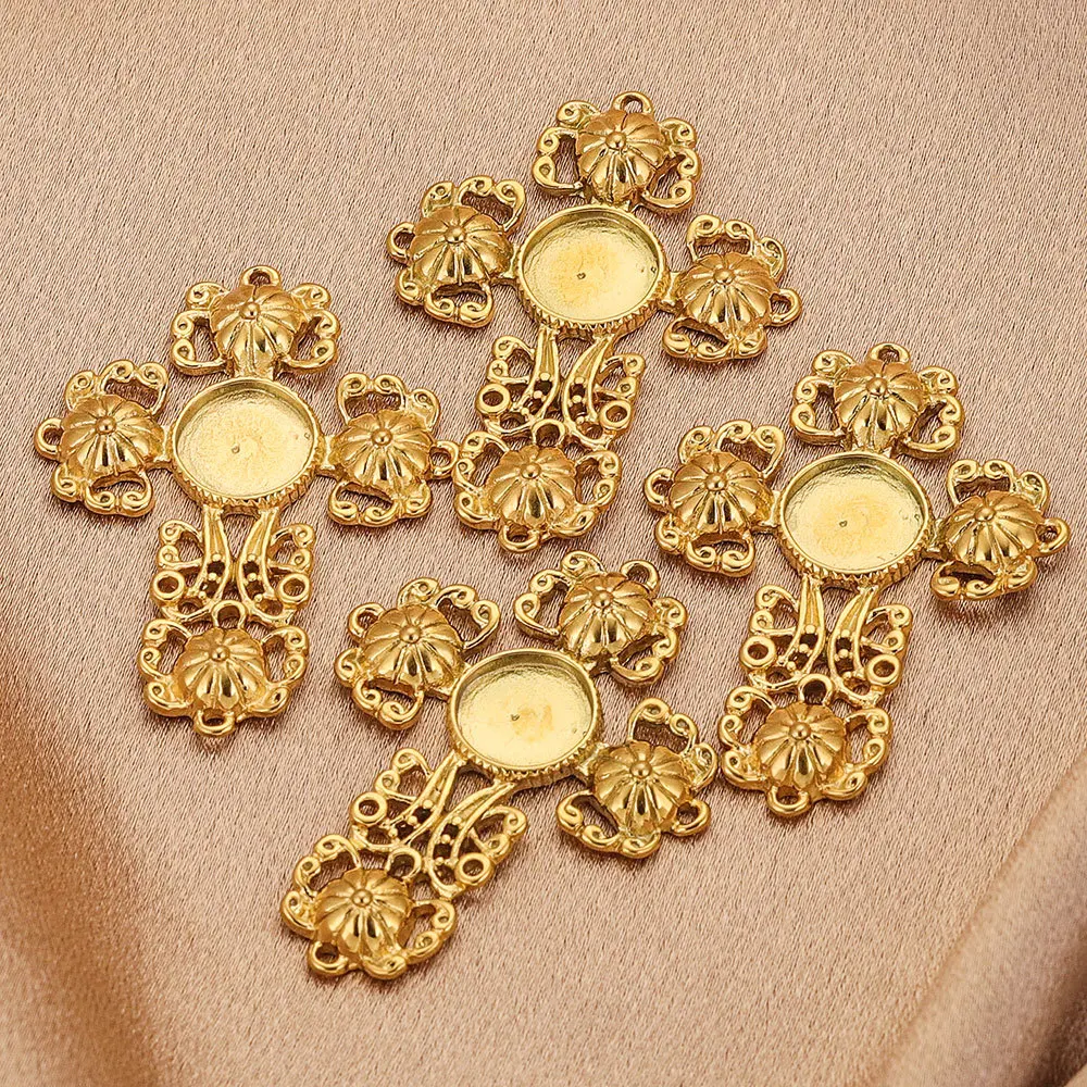 Stainless steel 12mm Cross Tray Pendant Pendant DIY Necklace Earrings Jewelry Accessories 3