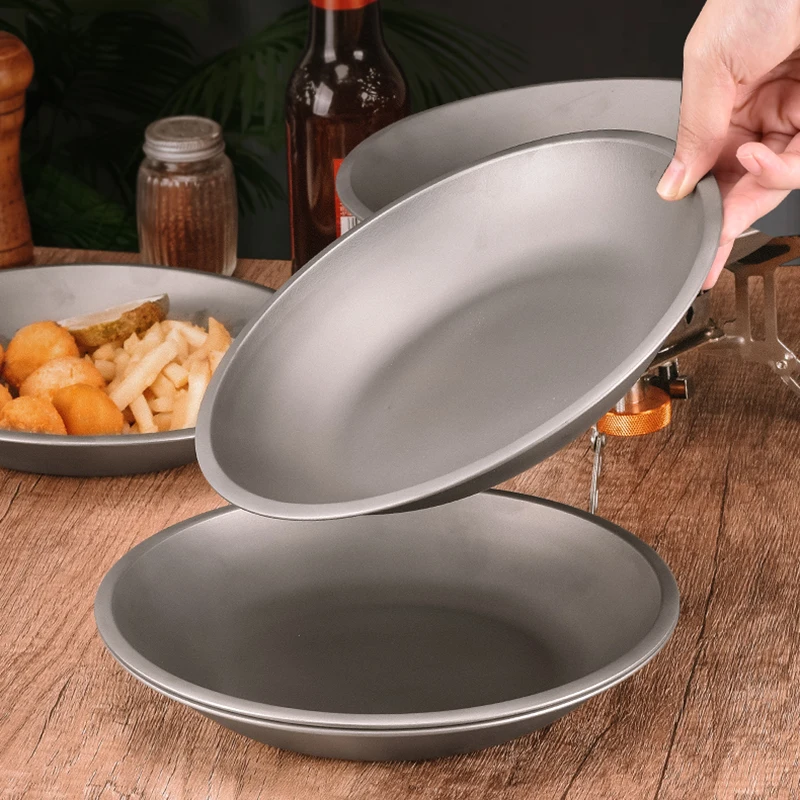 Pure Titanium Outdoor Circular Plate Picnic Fruit Salad Plate 21cm Ultra Lightweight Portable High Temperature Resistant portable tableware camping cookware titanium tableware