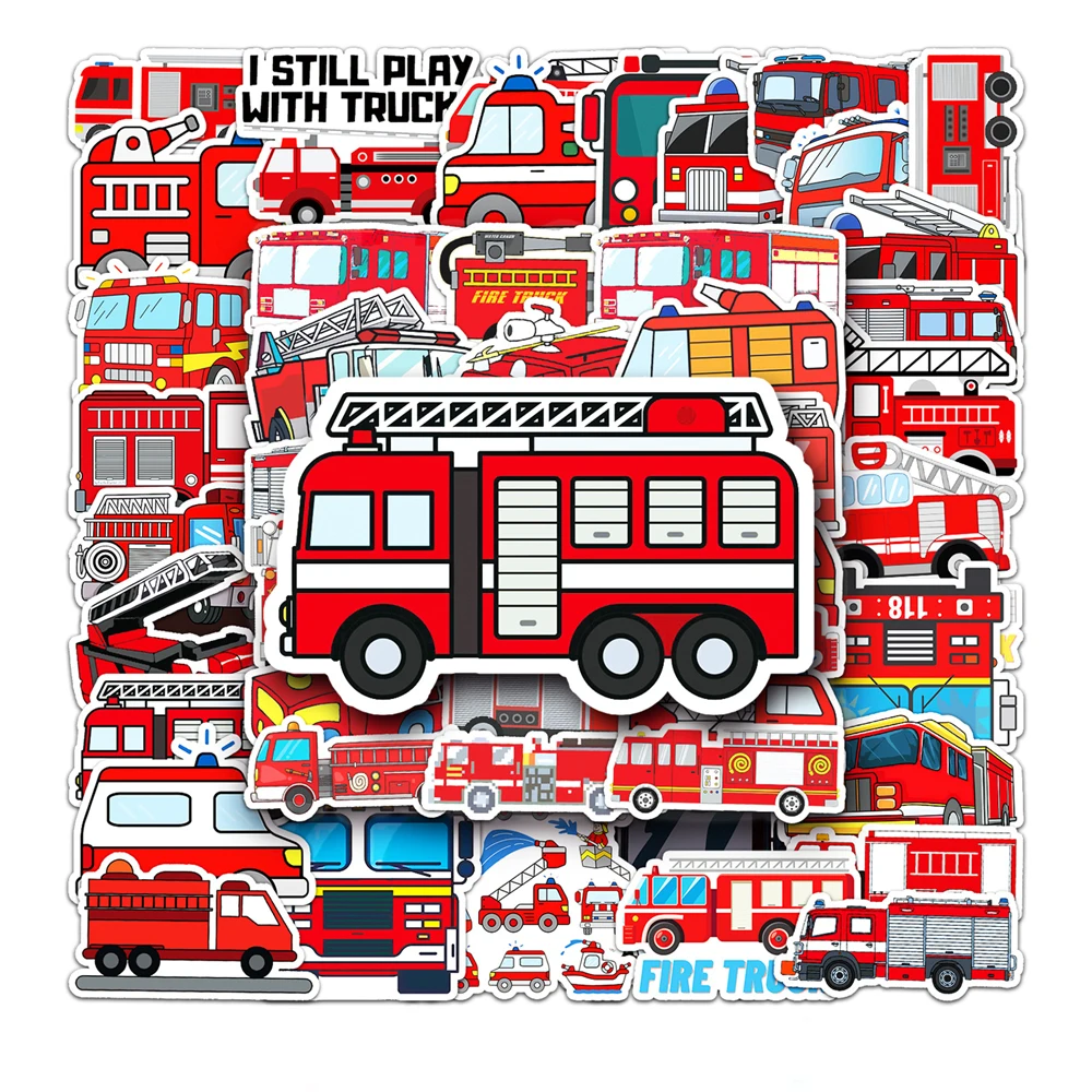 

10/30/50PCS Cartoon Fire Truck Transport Graffiti Sticker Skateboard Luggage Laptop Mug Waterproof Wholesale