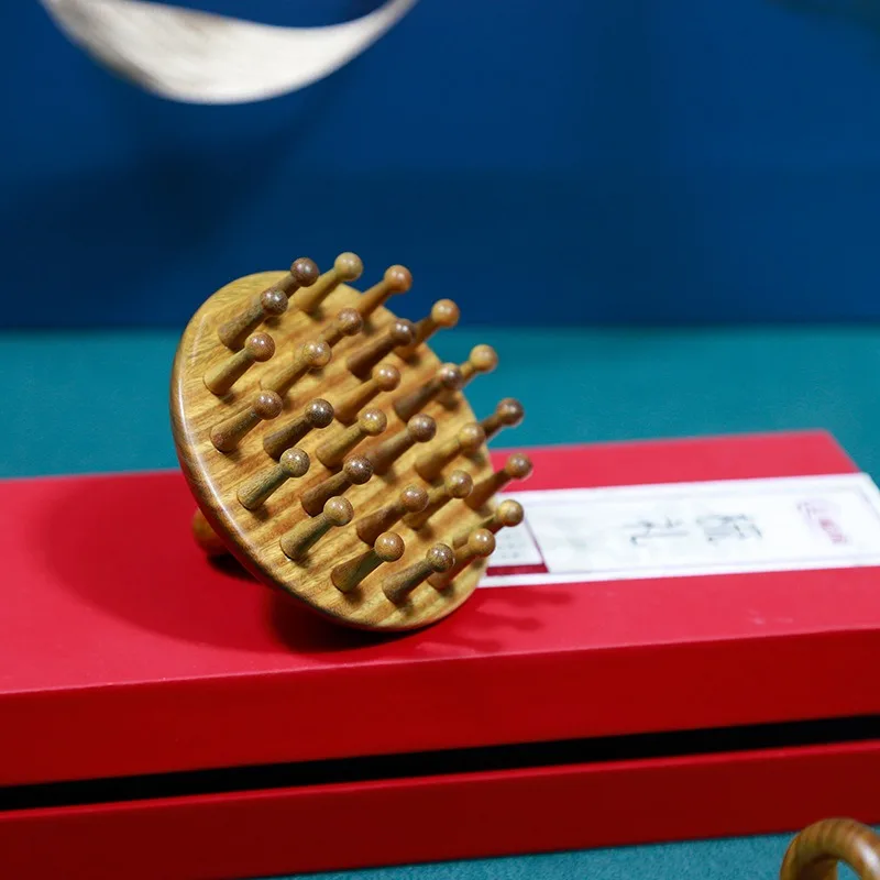 

Green Sandalwood Ring Massage Comb Wide Teeth Head Meridian Comb Universal 28 Teeth Sheep Horn Massage Comb Wooden Comb Factory