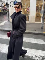 Elegant Women's Woolen Coat Black Single-Button Stand Collar Slim Lady Long Coats 2025 Autumn Winter Chic Female Streetwear New 6