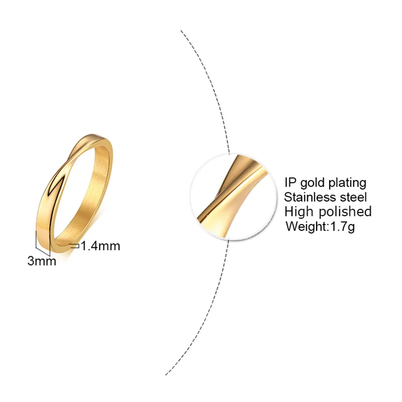 Thin 3mm Womem's Mobius Ring Charm Stainless Steel Twist Mobius Wedding Ring Infinite Love Gitfs - 2