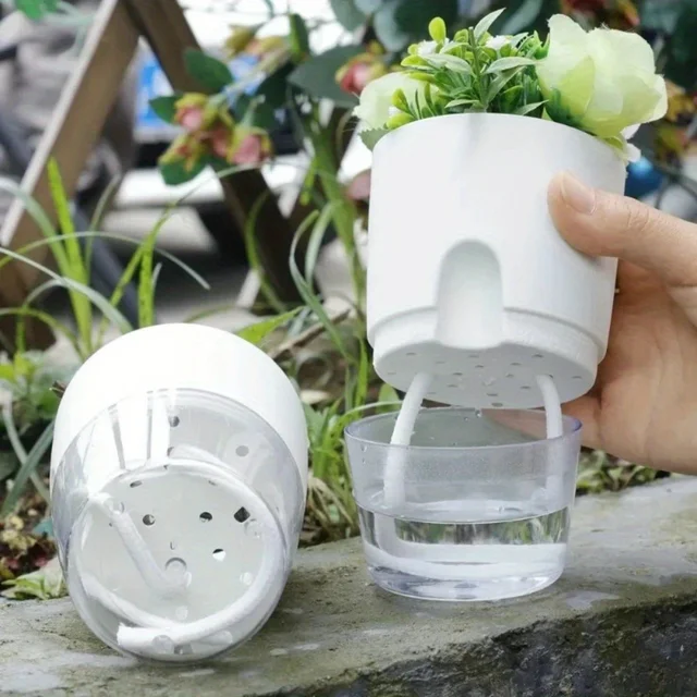 10/5Pcs Self Watering Plastic Flower Pot Double Layer Hydroponics Plants Bonsai Pot Vases Succulent Potted Home Office Decor 2