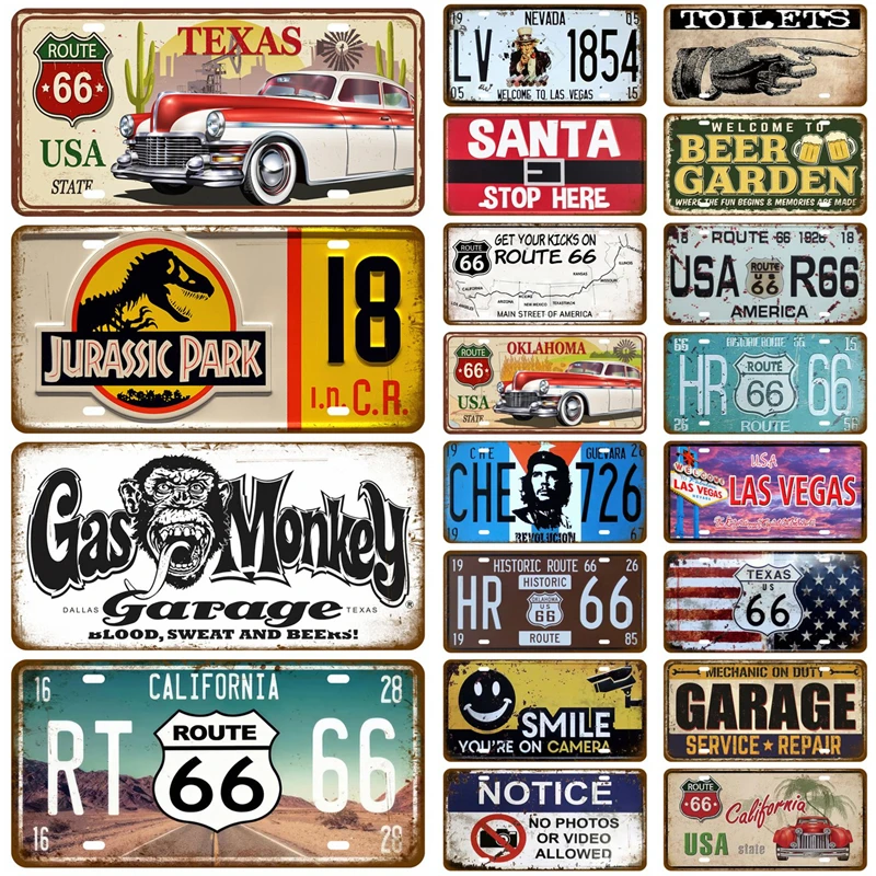 Фото Жестяная Табличка Route 66, ретро-постер для украшения стен в стиле шинного магазина, винтажный металлический знак с газом №1
