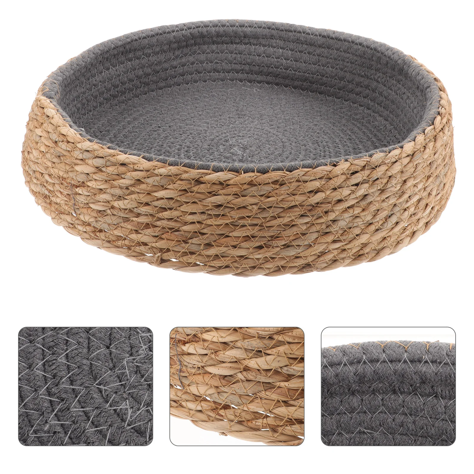 

Natural Cat Wicker Bed Basket Handmade Braided Kitten Bed Soft Cushion Rattan Woven Pet House Nest