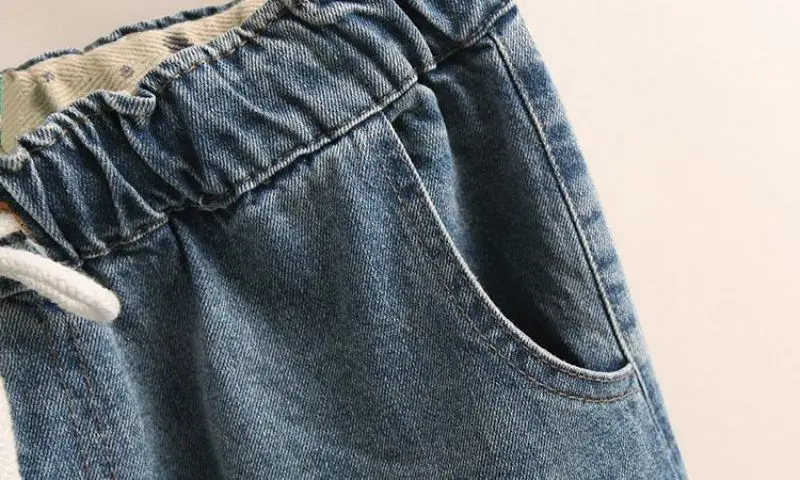 Indie Folk Stickerei Denim Vintage elastische hohe Taille lose weites Bein Damen hose waden lange Hose für Damen bekleidung Mode – Detail 7