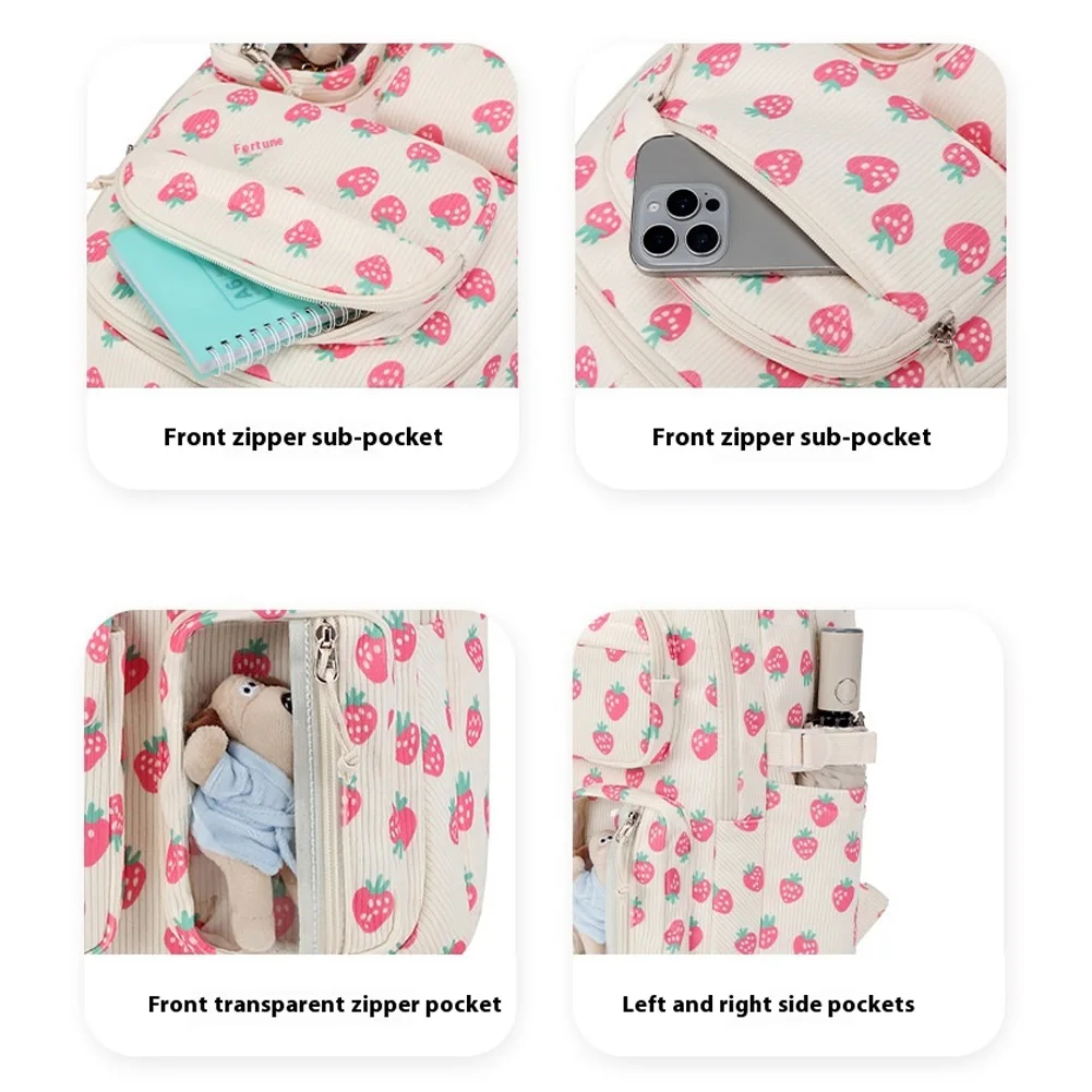 3pcs Strawberry Cute Girl Backpacks with Lunch Bag for Teenage Girls