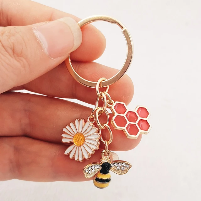 Porte-clés mignon abeille nid d'abeille cœur fleur, porte-clés de jardin,  Souvenir cadeaux pour