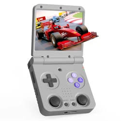 Retro Compact Handheld Game Console with 3.5'' IPS Screen for On-the-Go Entertainment (Flip grey 64G)