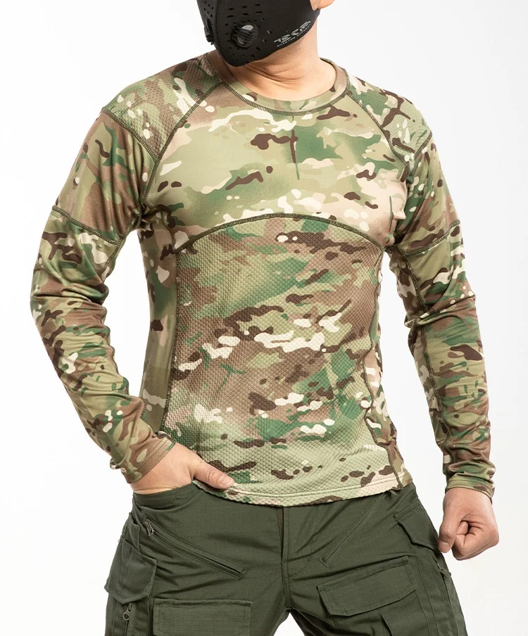 High Stretch Long Sleeve Tactical T-shirt Men Summer Thin Breathable Slim Gym Clothing Outdoor Hiking Sports Camouflage T Shirt