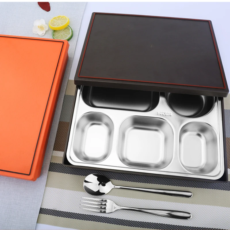 304 Stainless Steel Lunch Box Insulated Lunch Box with Lid Canteen Adult Compartment Lunch Plate Lunch Box Adult Business Lunch