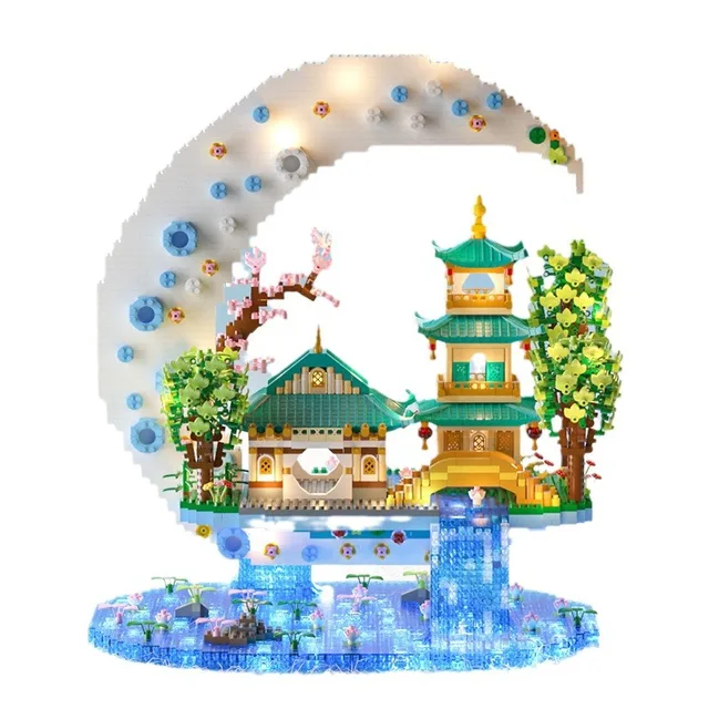 Creative Moon Legend Waterfall Pond Castle Tree House View Set City Model Building Blocks Bricks Toys For Children Adult Gift ﻿ 4