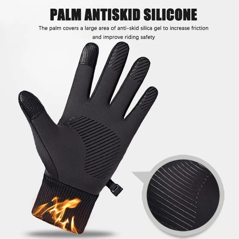 Gants chauds d'hiver noirs en polaire pour écran tactile, imperméables, pour cyclisme, sports de plein air, course à pied, moto, ski