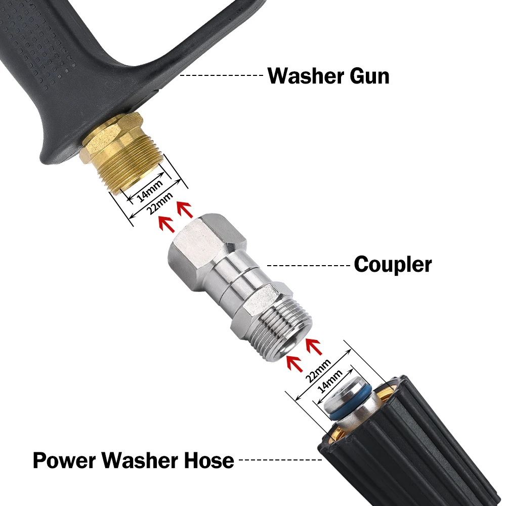 High Pressure Washer Swivel Joint Connector Hose Fitting M22 14mm Anti-tangle Thread 360 Degree Rotation Hose Sprayer Connector pressure washer adapter pressure washer adapter kit high pressure washer accessories quick connect adapter