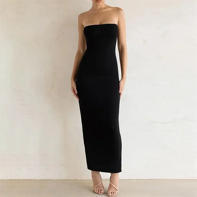 y2k Women Summer Strapless Dress Solid Color Off Shoulder Sleeveless Bodycon Dresses Going Out Evening Party Dresses Ranked Product Recommendation